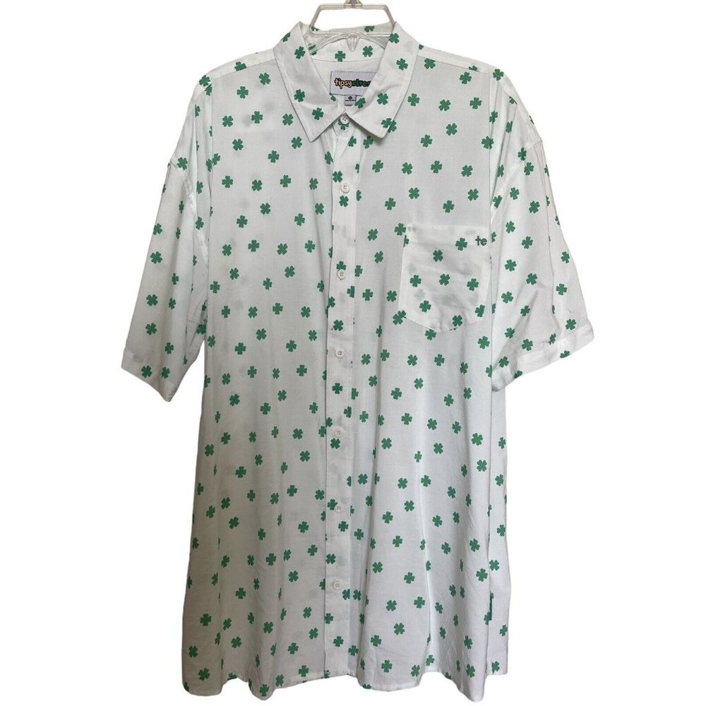 Tipsy Elves Mens Shirt Size XXL 4 Leaf Clover Short‎ Sleeve Green St Patrick’s